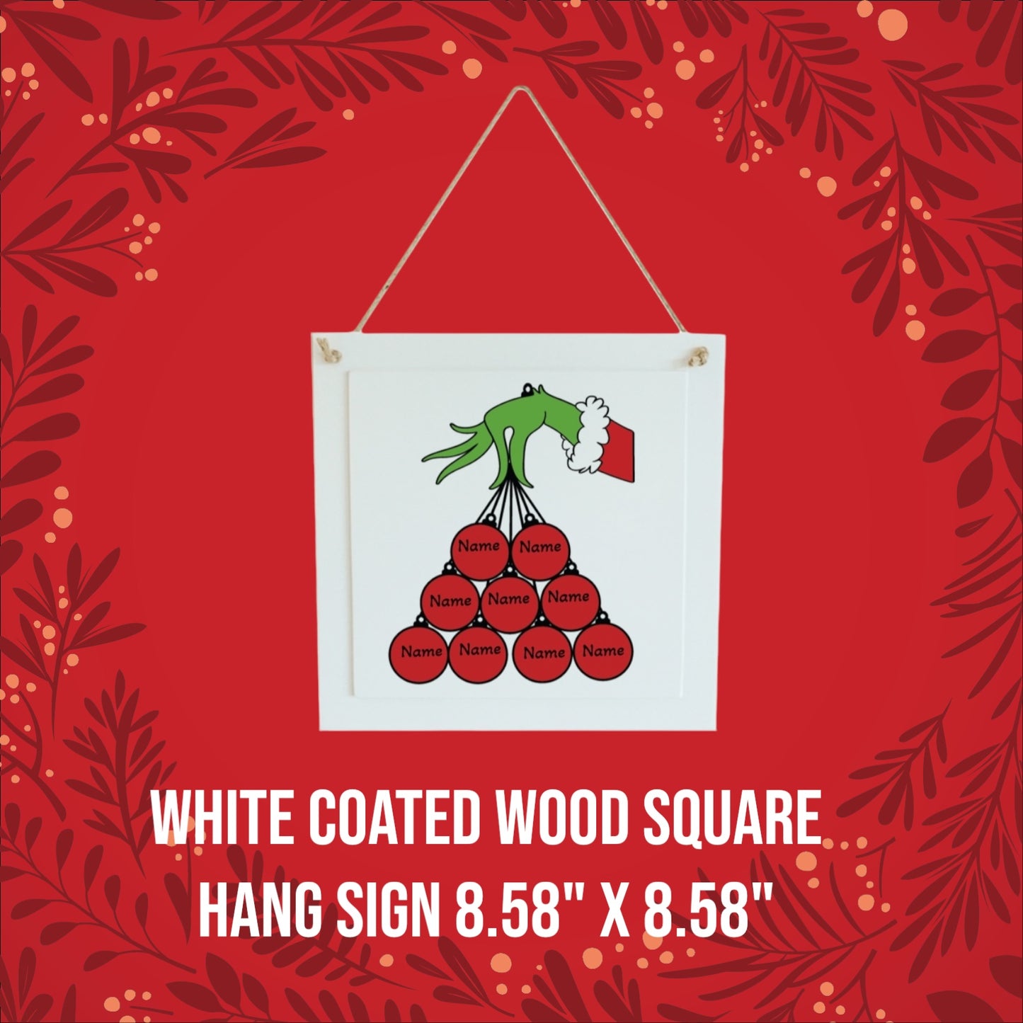 Personalized Grinch hanging 8 x 8 wood sign - up to 9