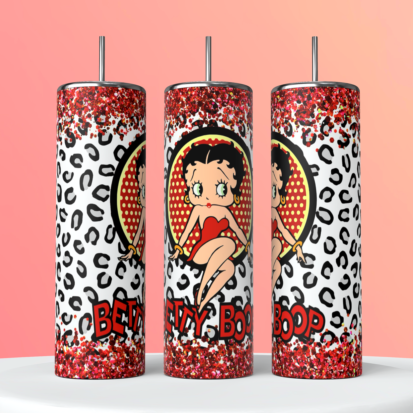 Leopard print Betty Boop 20oz tumbler.