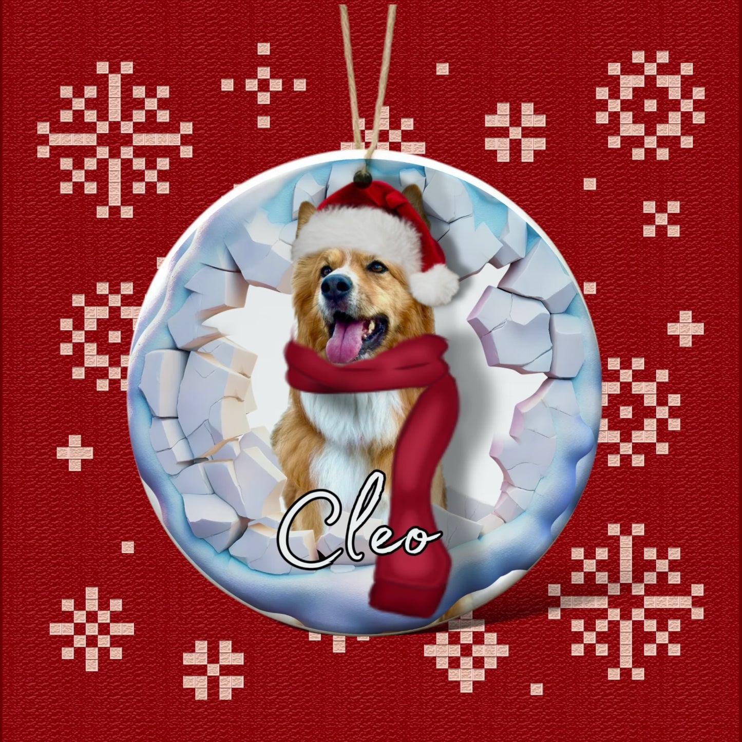 3inch custom christmas dog ceramic ornament