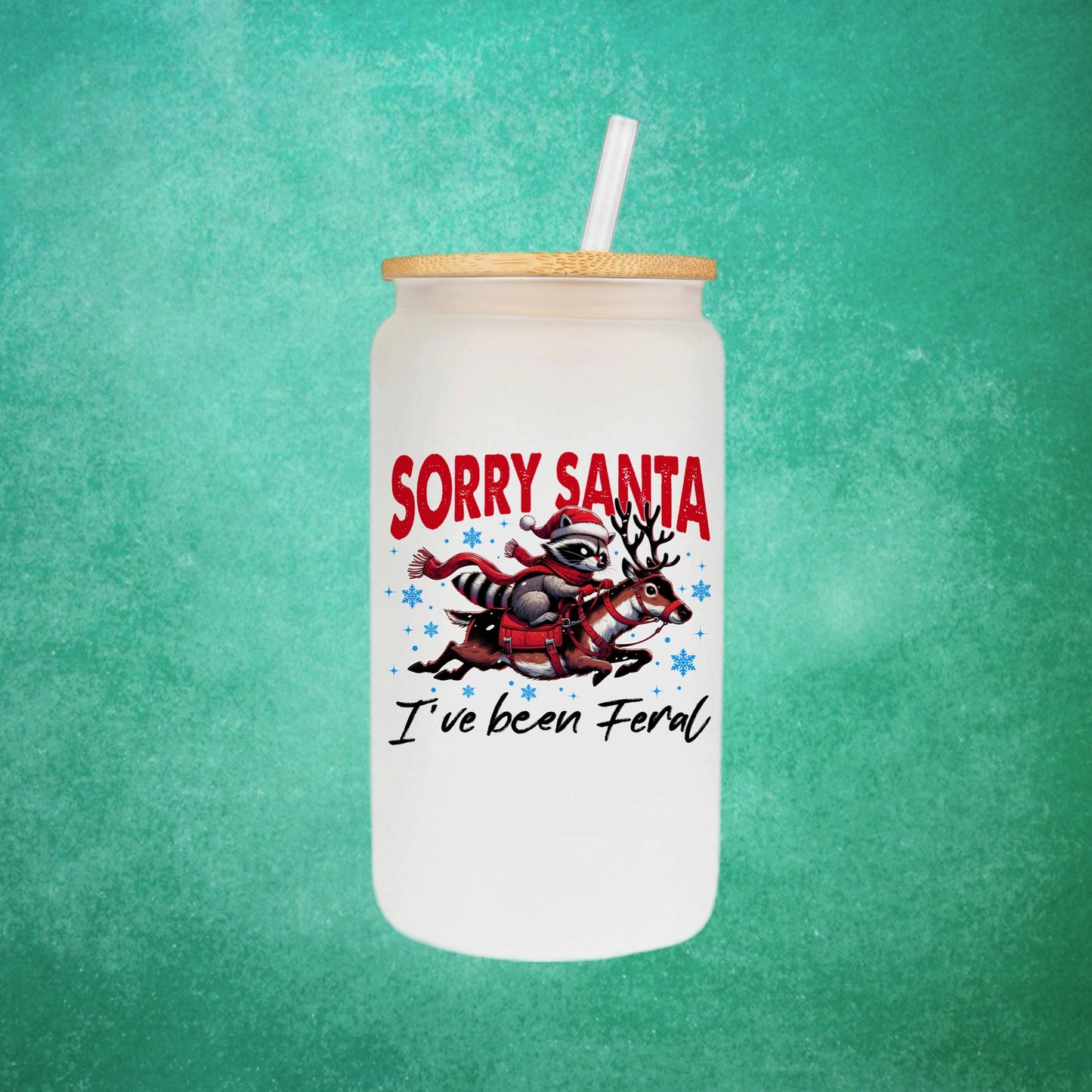 Sorry santa Ive been feral raccoon 16oz glass