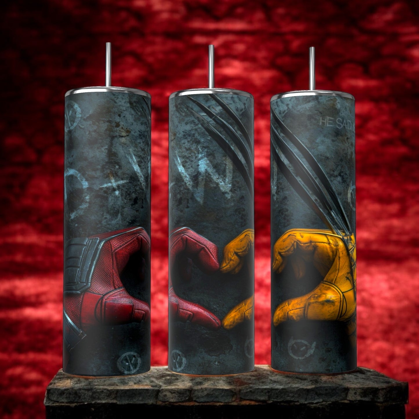 20oz Deadpool Wolverine heart