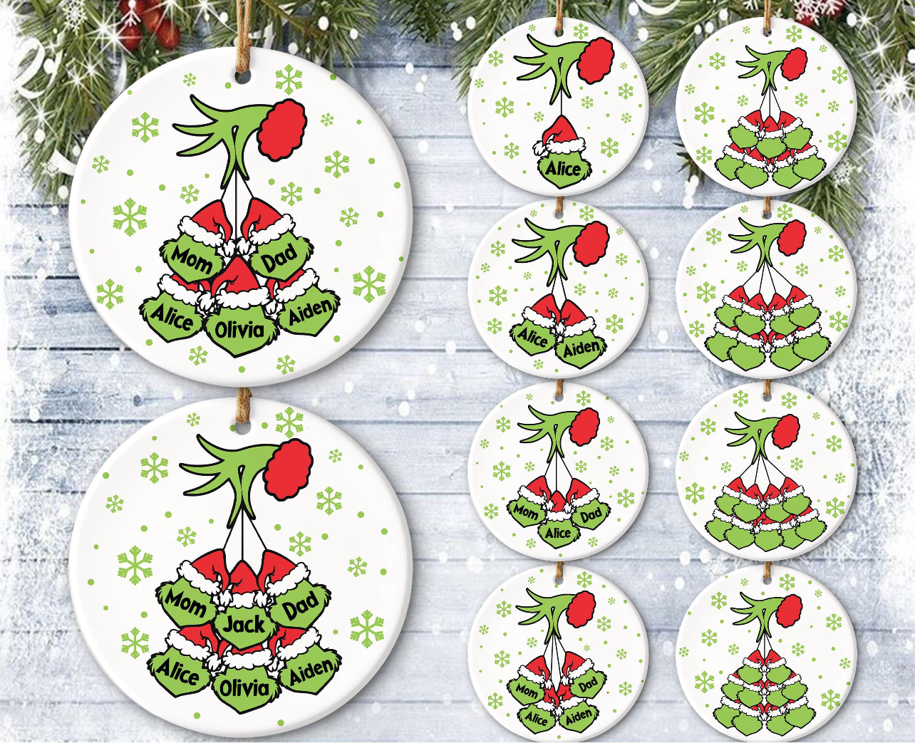 Personalized Grinch ornament- up to 9