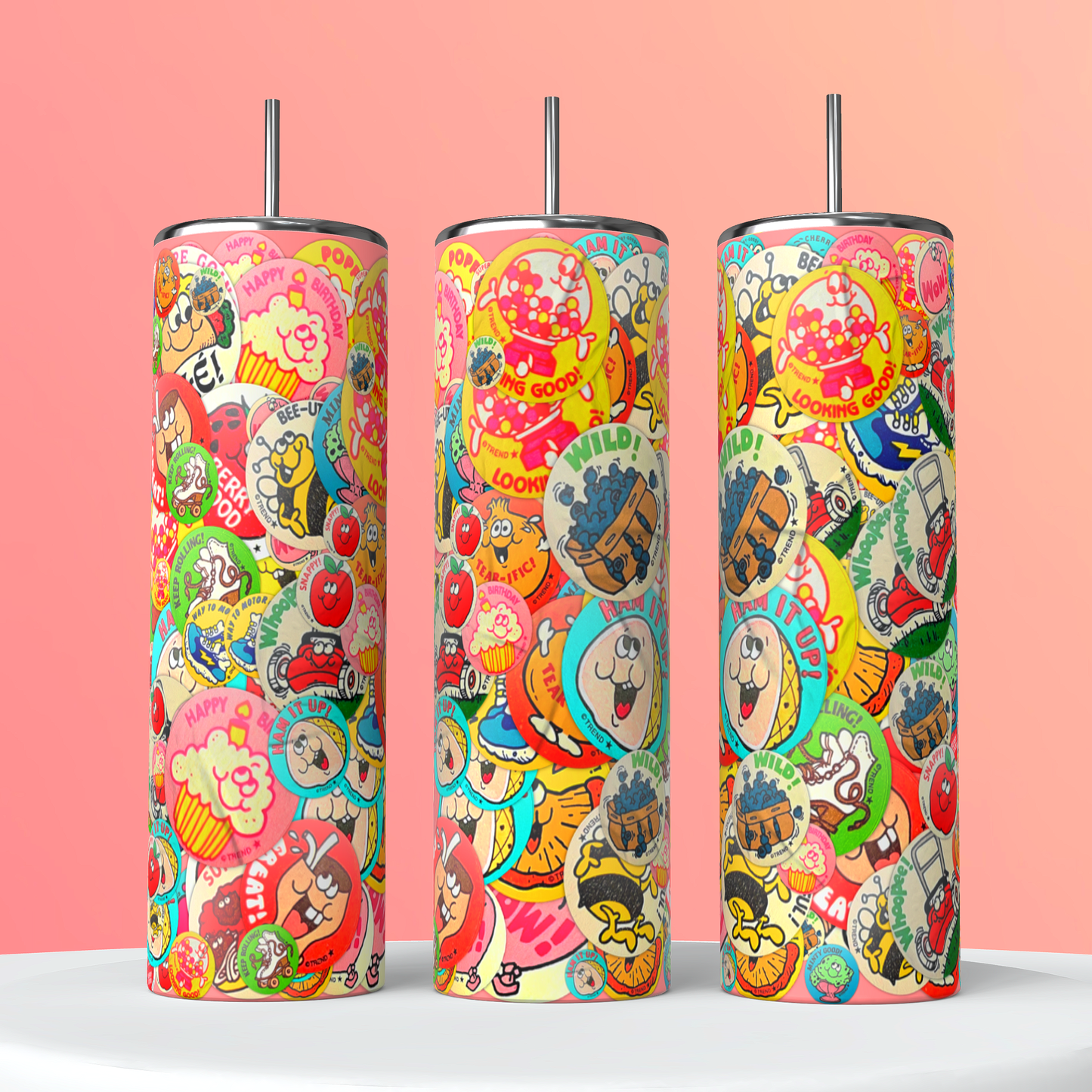 80’s scratch n sniff look 20oz skinny tumbler with lid and straw