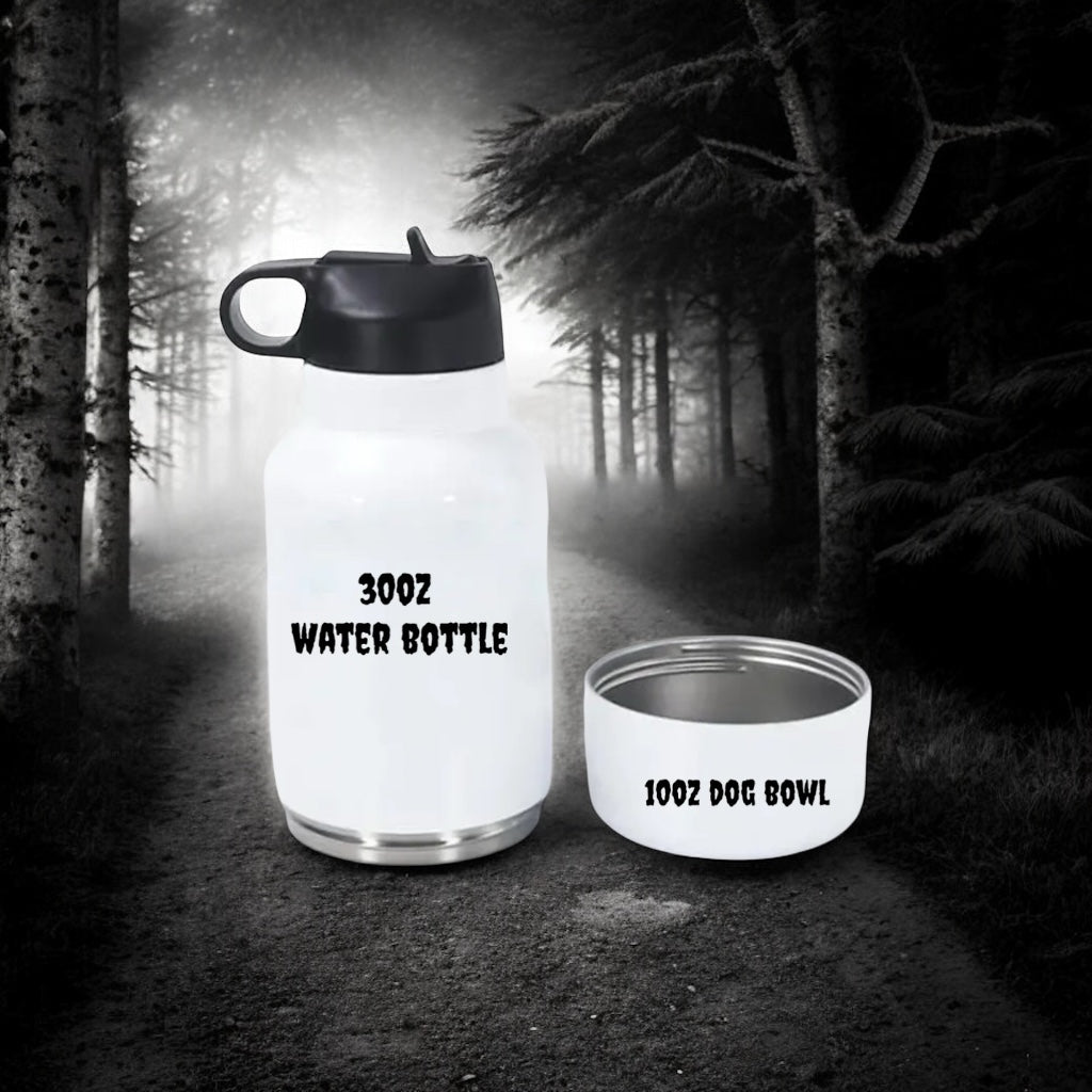 Horror 32oz custom travel water bottle with 10oz removable bowl