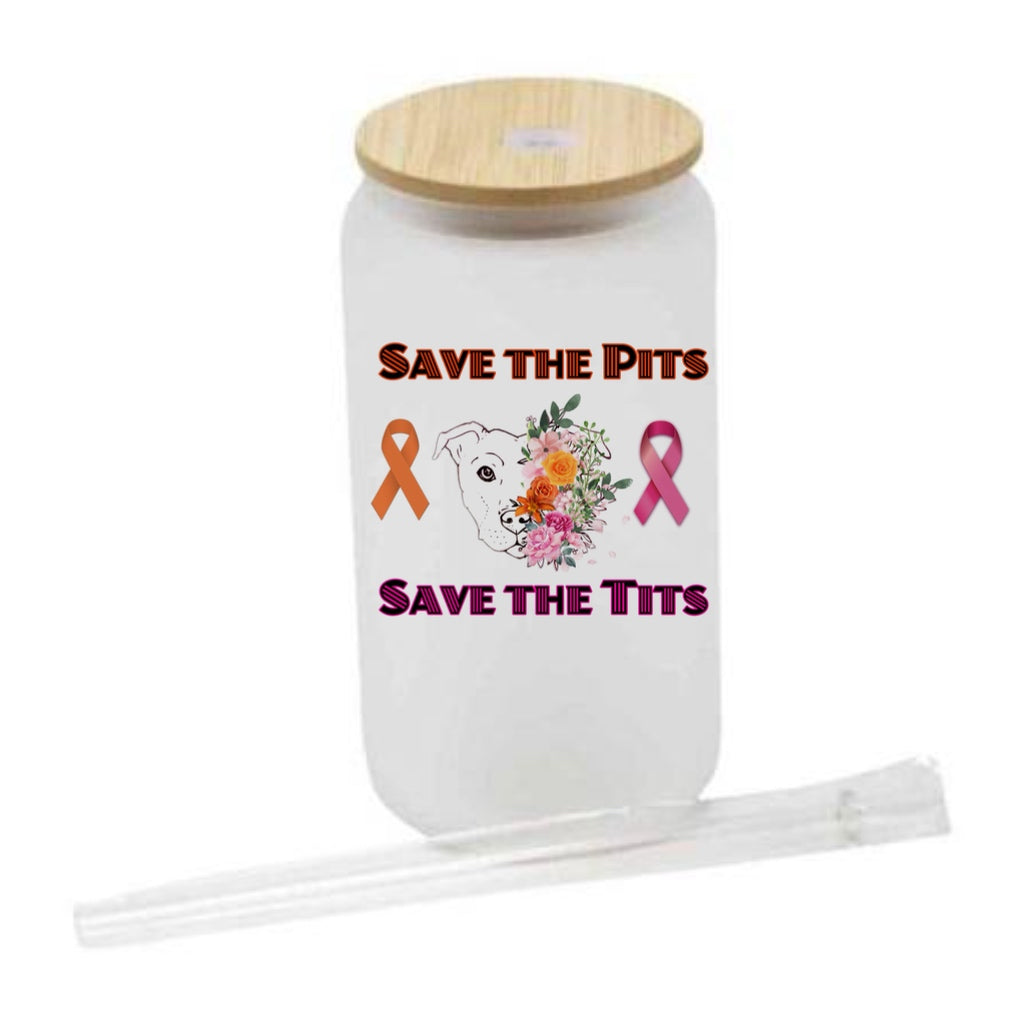 save the pits save the tits 16oz glass