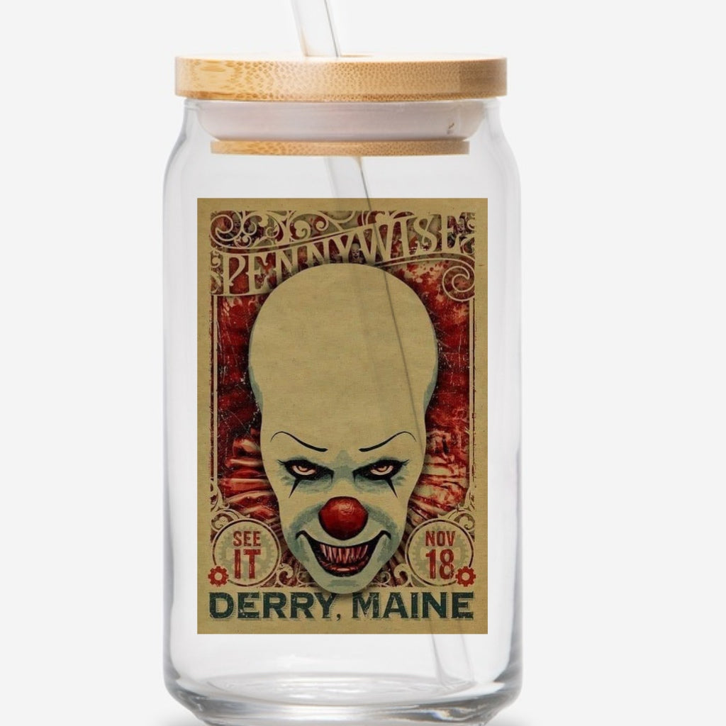 Pennywise 16oz glass jar with bamboo lid and straw
