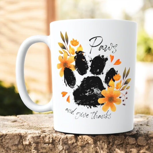 Paws and give thanks mug