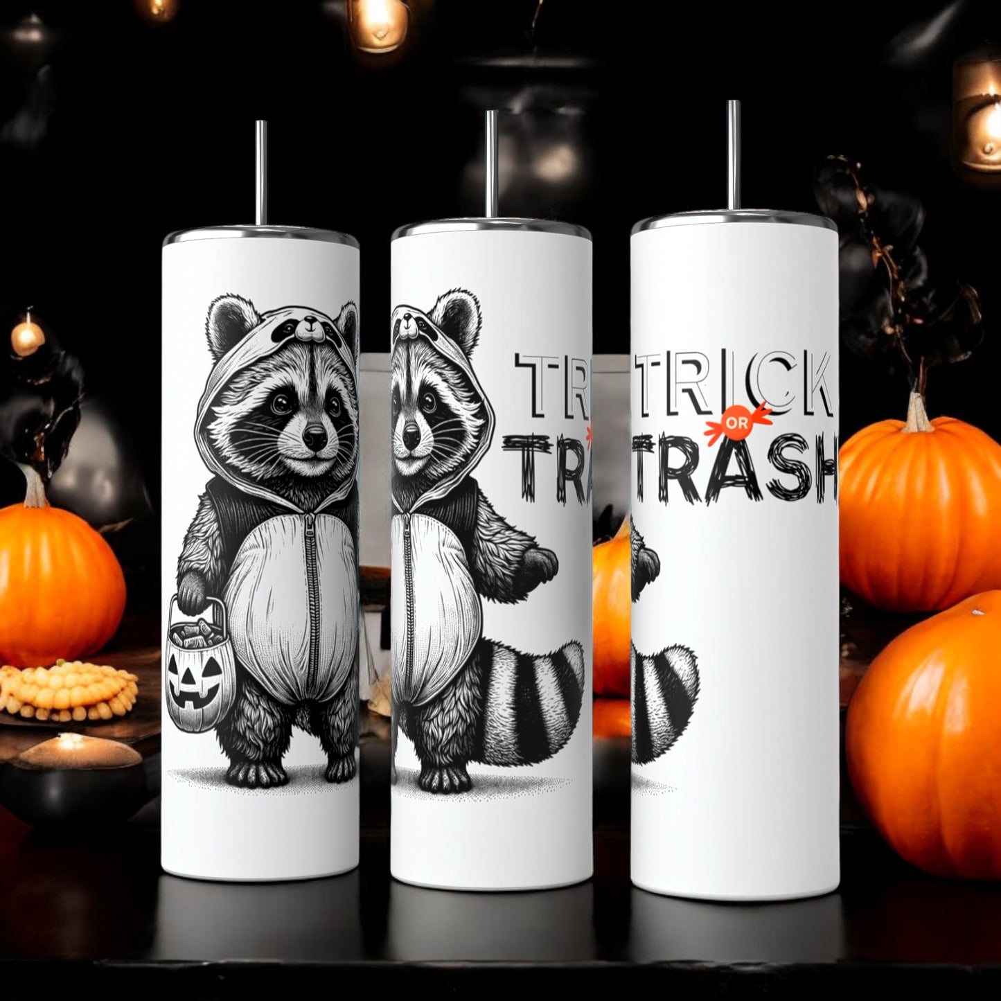 20oz adorable trick or trash raccoon