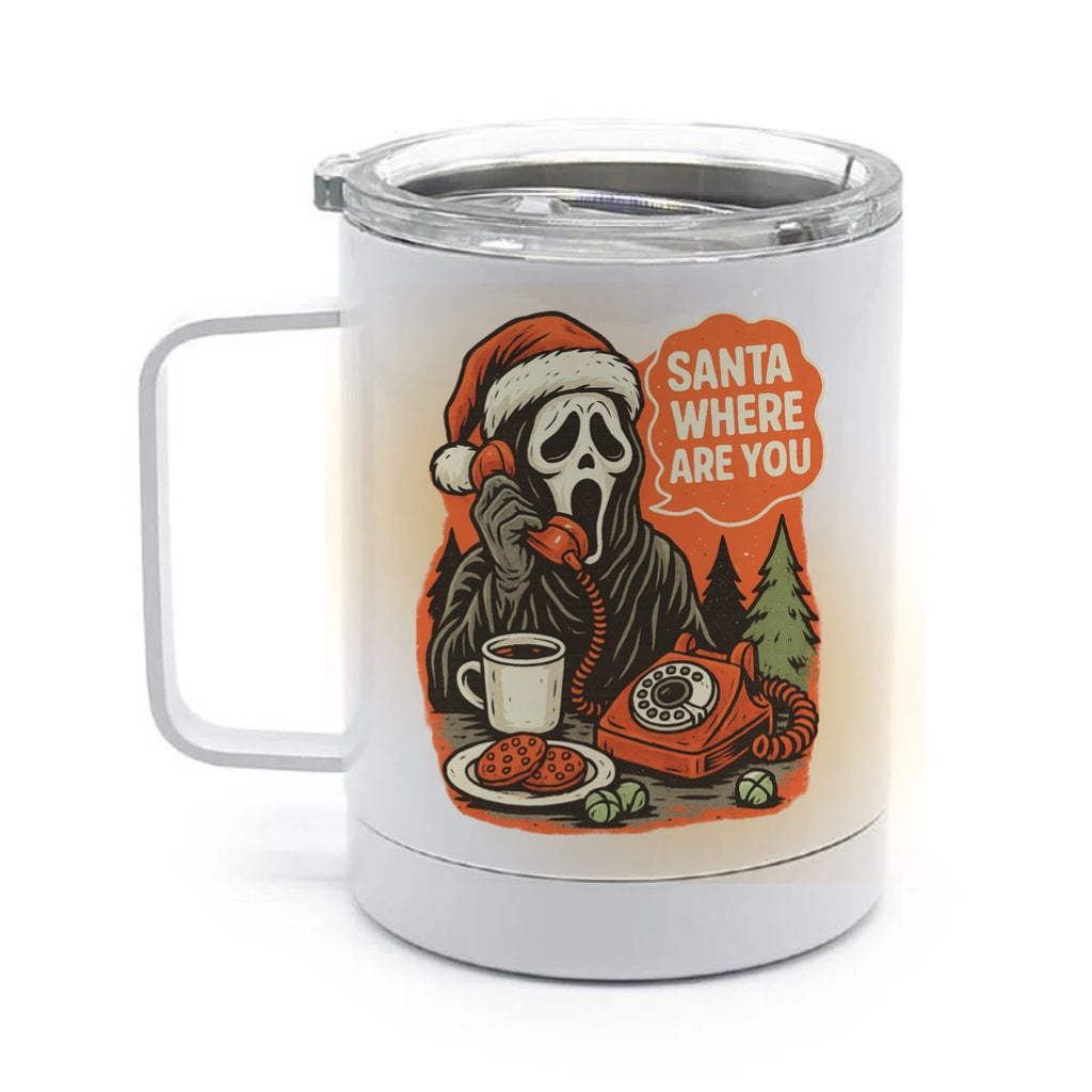 Santa ghost face  things 15oz stainless steel mug with lid