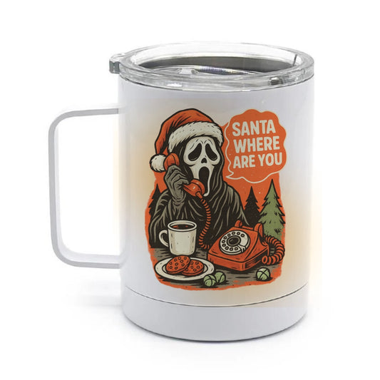 Santa ghost face  things 15oz stainless steel mug with lid