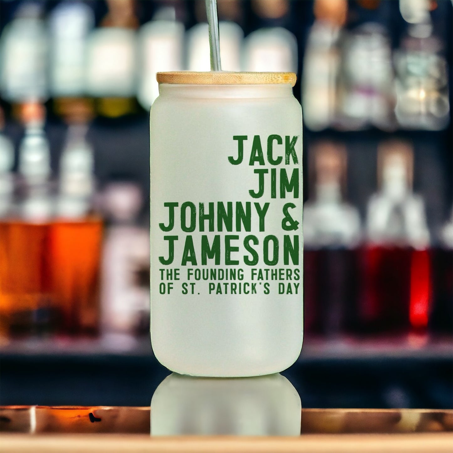 Jack, Jim, Johnny & Jameson 16oz glass