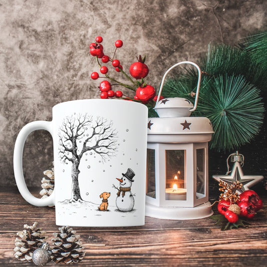 Snowman and dog mug