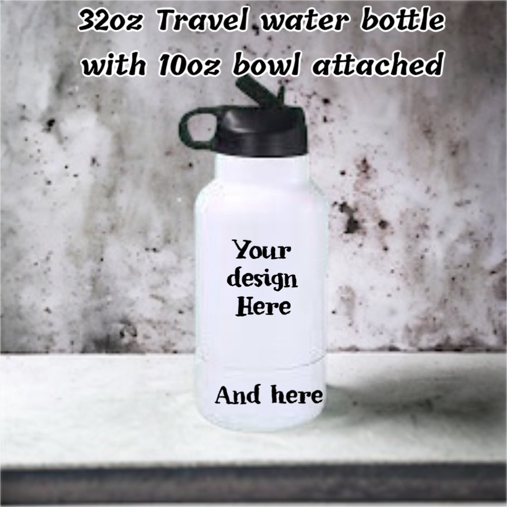 32oz custom travel water bottle with 10oz removable bowl