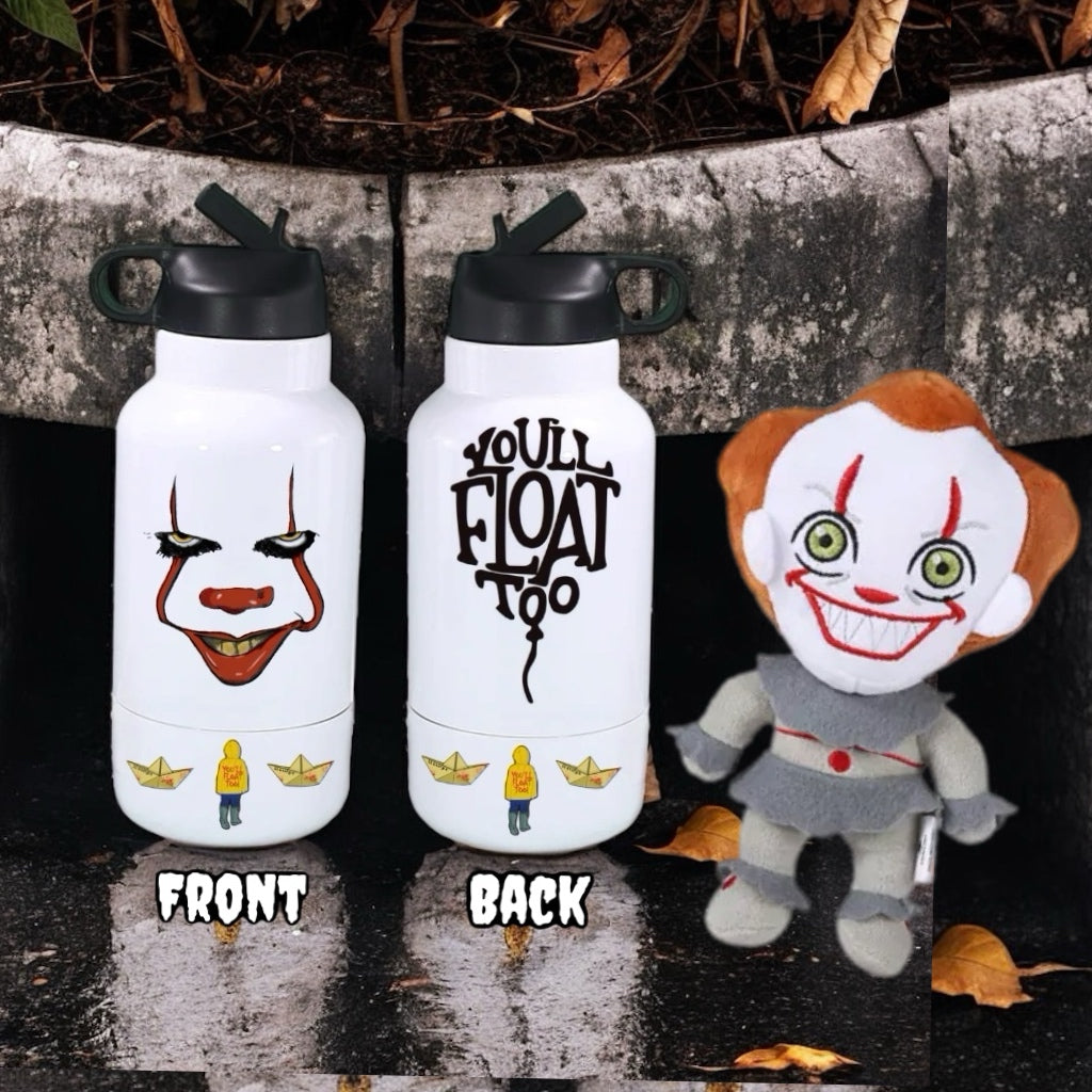Horror 32oz custom travel water bottle with 10oz removable bowl
