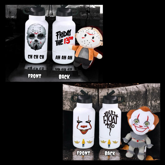 Horror 32oz custom travel water bottle with 10oz removable bowl