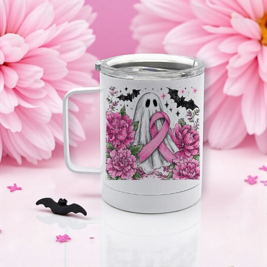 15oz pink ghost  stainless steel w lid mug