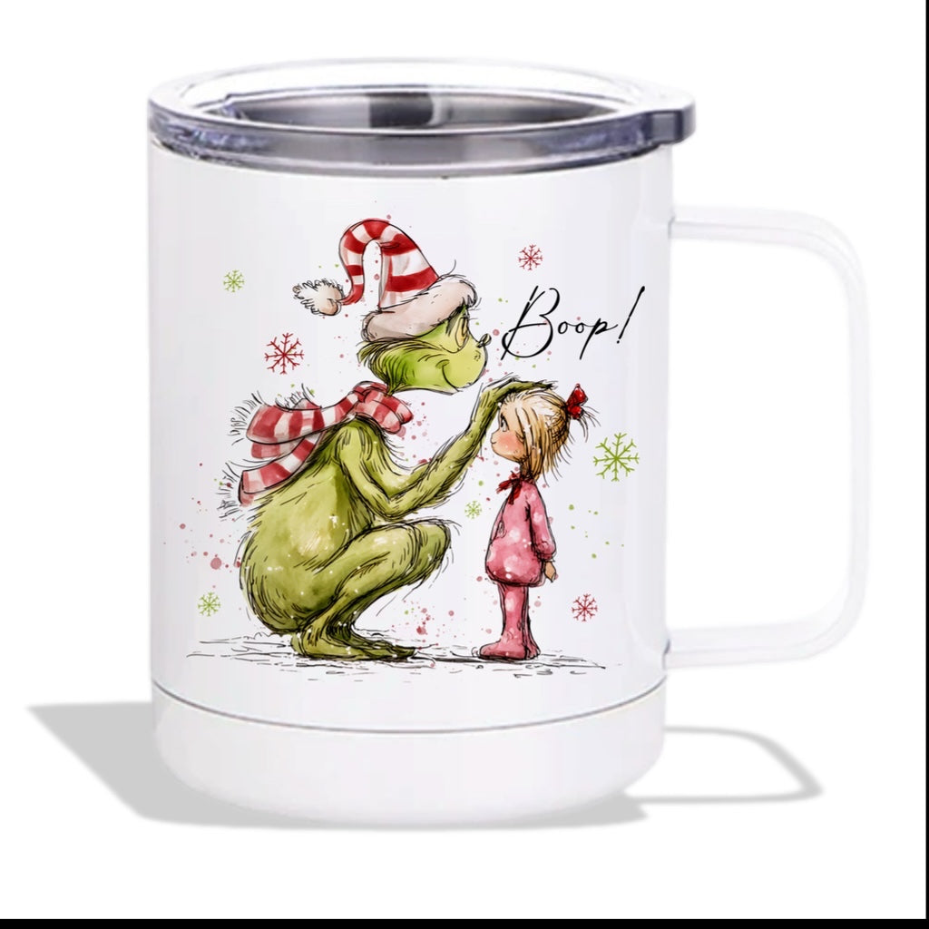 Grinch and Cindy 15oz stainless steel mug with lid