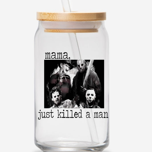 Mama just killed a man 16oz glass jar with bamboo lid and straw
