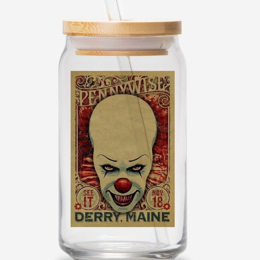 Pennywise 16oz glass jar with bamboo lid and straw